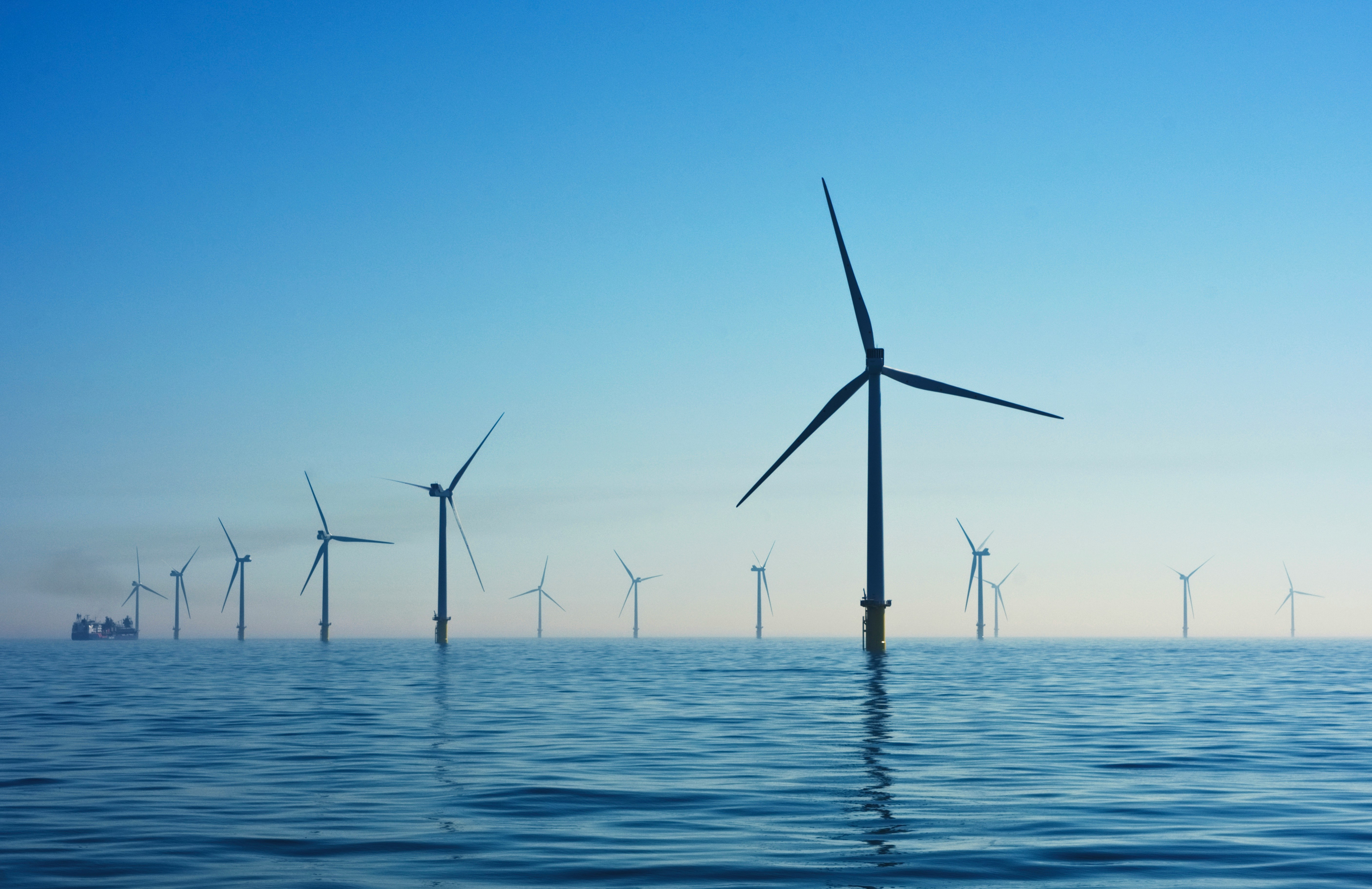 Offshore wind farm in calm open water
